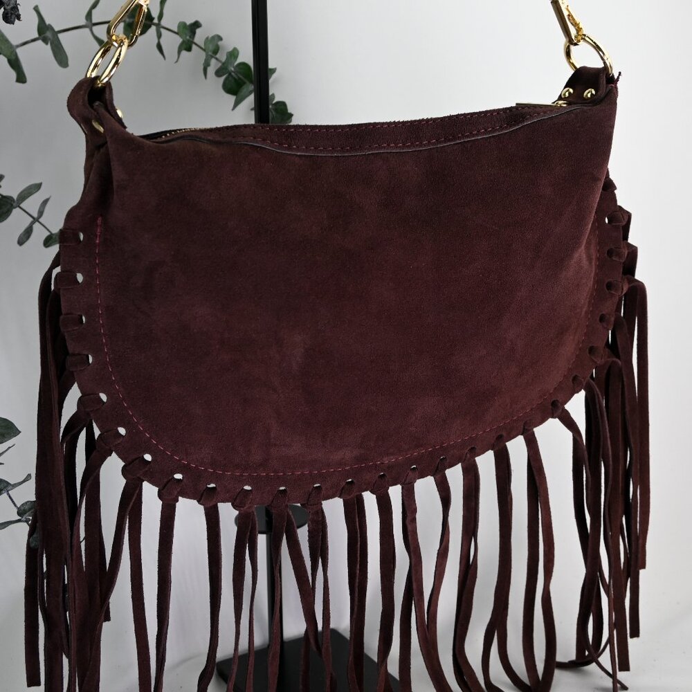 Verona Suede Fringe Bag — Italian Genuine Suede Handbag